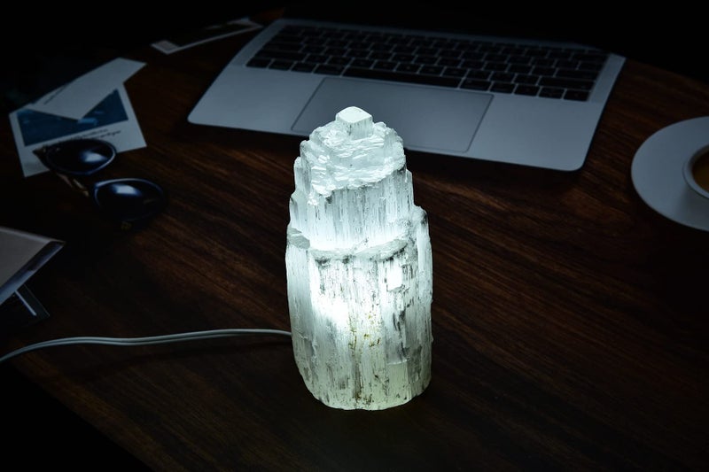 AMOYSTONE 8" Natural Selenite Crystal Lamp White Gemstones Skyscraper Tower Healing Lights Small, Include Led Bulb Switch - Image 5